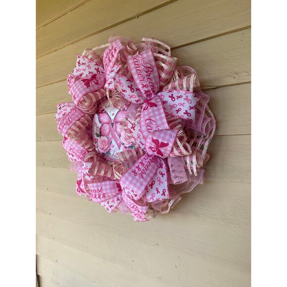 Pink Butterfly Breast Cancer Awareness Wreath Faith Hope Love Pink Ribbon Wreath - Picture 10 of 10